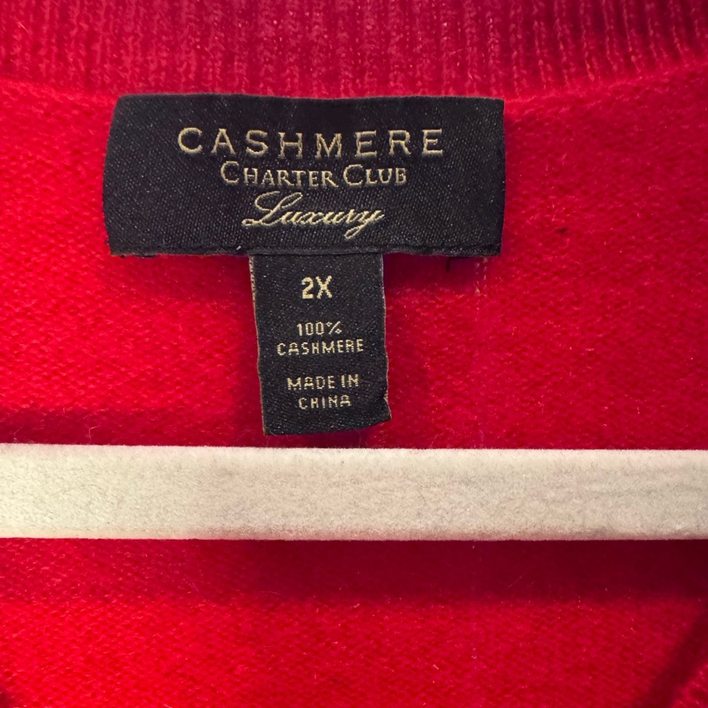 Charter Club 100% Cashmere Sweater Womens 2X Red V Neck Soft Classic Knit - Picture 3 of 4